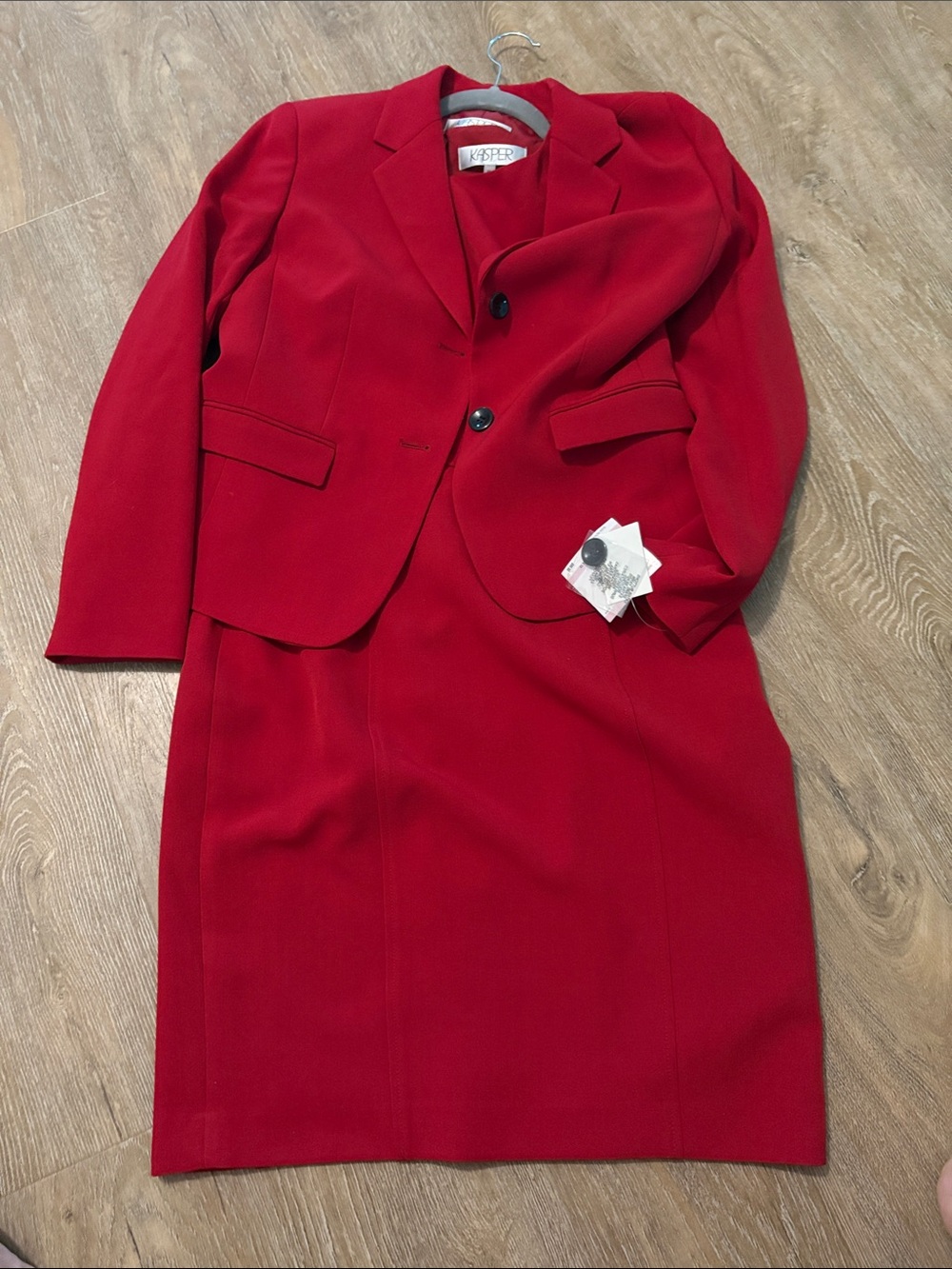 Kasper Vibrant Red Two-Piece Midi Skirt Suit